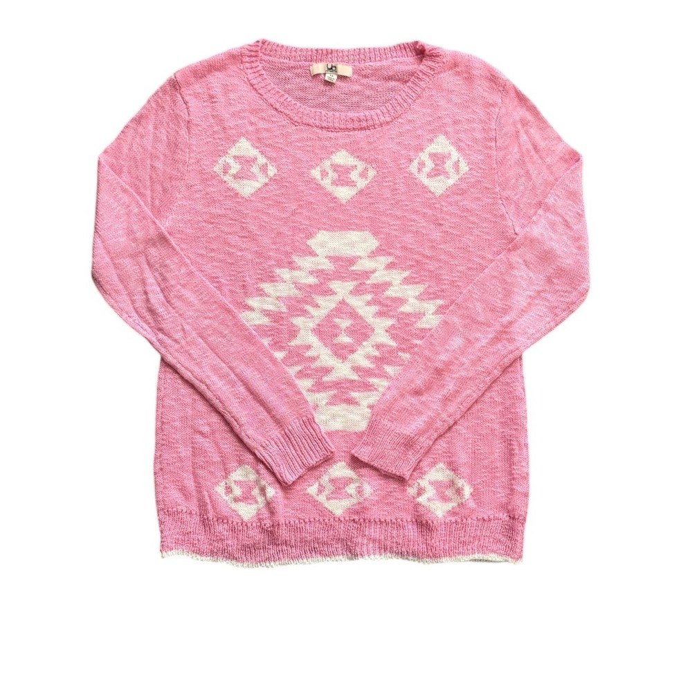 YA Los Angeles Sweater Womens M Pink Southwestern Geometric Knit Pullover Boho